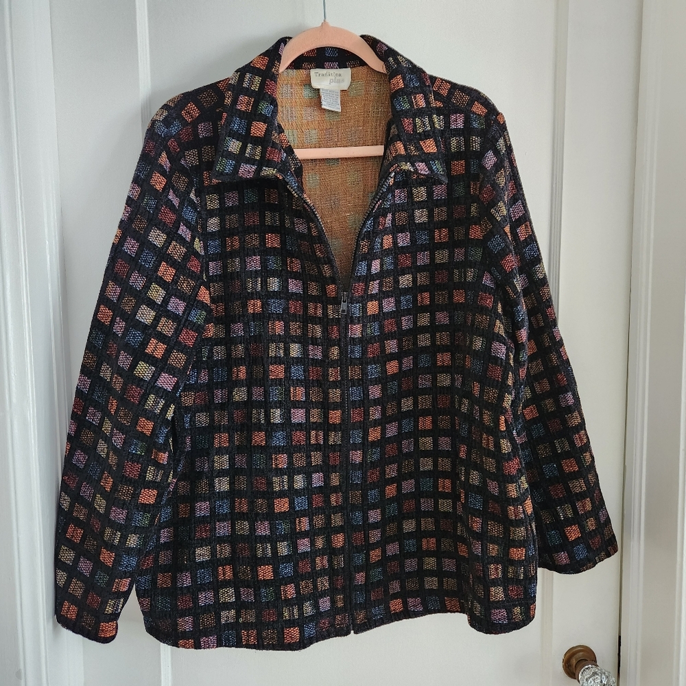 Vintage Tradition Plus Patchwork Fall Zippered Jacket